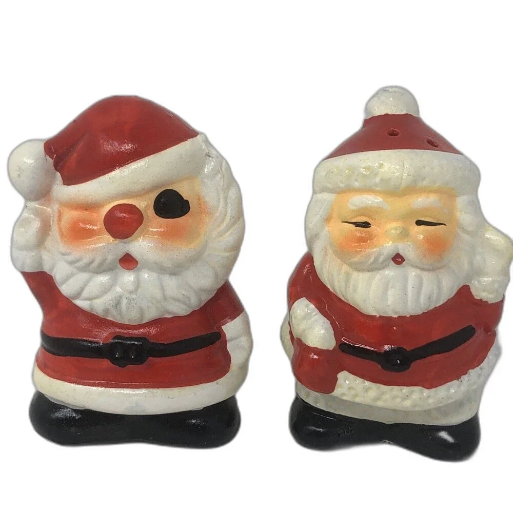 Winking Santa Claus Salt Pepper Shakers VTG 70s Ceramic Taiwan Christmas NEW